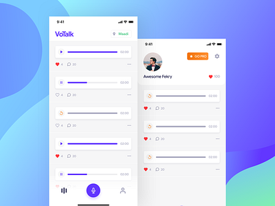 Votalk - Voice Notes Platform app clean design gradient ios social sound ui ux voice