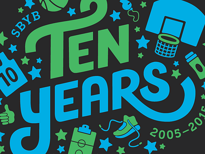 Ten Years basketball hand lettering icon illustration retro typography