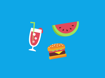 Summer Meal 2d blue burger drink food fruit illustration juice lunch summer vector watermelon