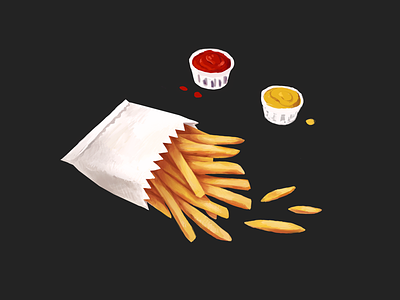 French Fries Painting art digital food french fries illustration junkfood ketchup mustard painting photoshop yummy