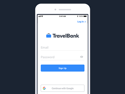 TravelBank Sign Up Page business email fintech google log in mobile onboarding sign up travel travelbank ui ux