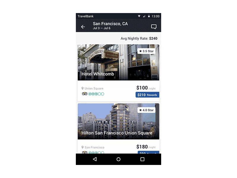 Mobile Hotel Results bookings business fintech hotel mobile travel travelbank ui ux