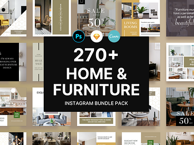 Instagram Furniture Pack Canva, PS and Sketch facebook template furniture garden home instagram instagram template instagram template pack social media social media designs social media template twitter template