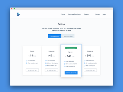 Pricing Page for a New Project