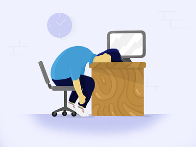 Monday Morning Mood 2d art chair character design flat illustration monitor morning office procreate sleep ui ux wood work