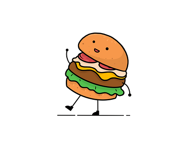 Happy Burger :) burger character chicken happy icon illustration logo mascot mcd procreate sandwich tomato walk