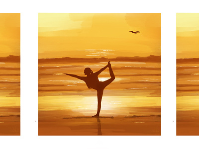 Sunset Yoga acrylic beach illustration painting sunset woman