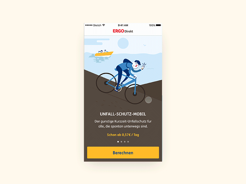 Ergo Onboarding animation app beach bear bike boarding ergo flat illustration on texture