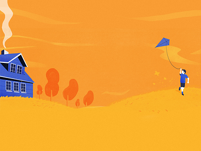 Let's go fly a kite! adobe brush color house illustration kid kite orange texture