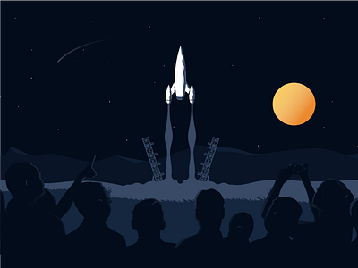 Houston, we have lift off! dark illustration illustrator lift people rocket space stars vector