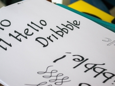 Hello Dribbble calligraphy handwriting ink test