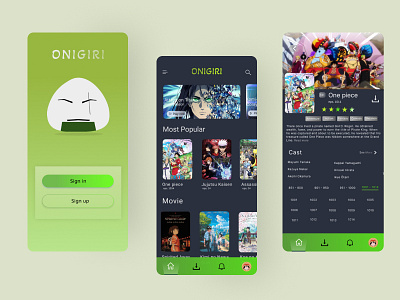 Onigiri film mobile app app design graphic design illustration typography ui ux