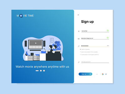 Movie time Sign up page app design graphic design streaming streaming app typography ui ux web design
