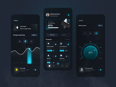 Smart Home App Concept app app design control creative dark design device home home automation home monitoring house interface remote control smart app smart devices smart home app smart house ui user interface ux