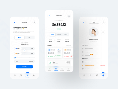 Crypto Wallet - Light Version app bitcoin card clean coin crypto crypto currency exchange light light mode mobile swap tokens trade trading app trading wallet trend ui wallet wireframe