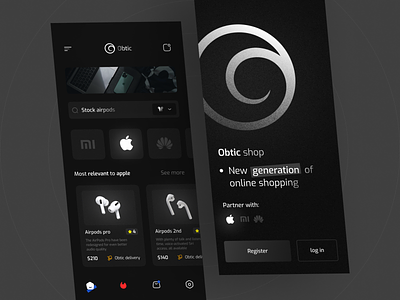 Obtic Online Shop App airpods app apple dark ecommerce filter graph menu mobile mobile app mobile ui online shop online store payment product product design profile shoppify ui ux