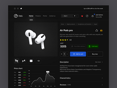Obtic Shop Website - Product page clean creative dark design detail e commerce ecommerce interface landing page market place minimal online shop product product page shop store ui web web design website