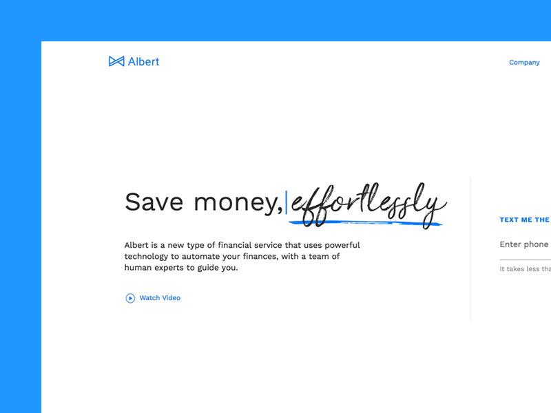 Albert site—Animated type animated animation app branding clean font javascript script type typography website