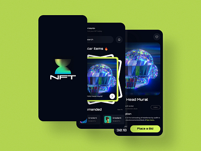 NFT Marketplace app, Mobile app design - NFT app design app uiux art binance bitcoin black cryptocurrency dark app design team home marketplace nft nft art nft market nft market place profile search wallet