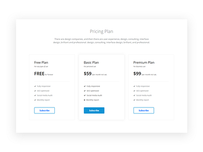 Minimal Pricing Table