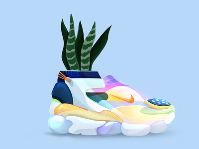 Swoosh in summer 2d app branding clean color palette colorful fashion hip illustration lines minimal nike plants shoes sneaker spring summer swoosh trainers