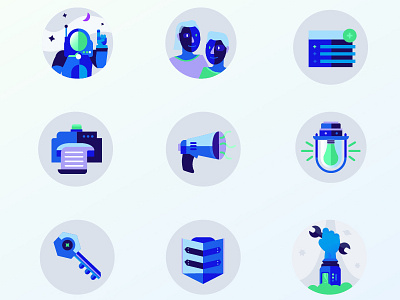 Space Iconography Set blue design flat iconography illustrator minimal product design saas space stylized