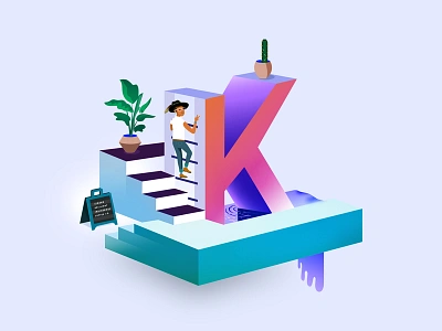 The Letter K animation design flat graphic illustration isometric letter lifestyle native people poc typography