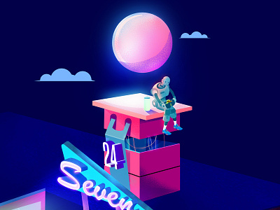 The Letter I buildings coffee design digital illustration isometric lettering neon purple robot startup ui