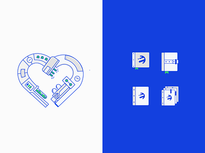 Heart austin blue book brand and identity brand assets design electric flat folders heart icons logo minimal saas tech