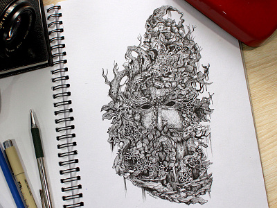 Man Of The Rusted Forest art doodle face flower forest paper pen portrait