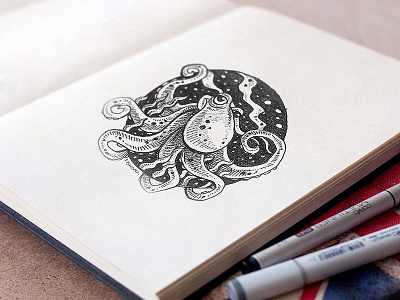 Octopus art artbyvishnu black book cute octopus paper pen