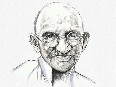 gandhi black digital drawing illustration line painting