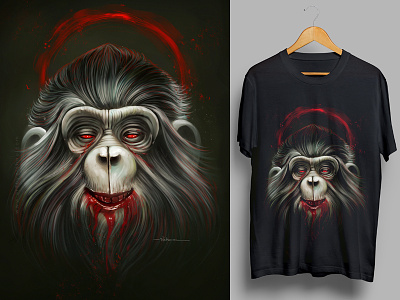 RED MONKEY animal brush digtal painting face monkey painting photoshop tshirt