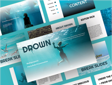 Drown - Ocean Blue Minimalist Portfolio Profile Presentation googleslides technology