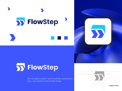 Letter F and 5 Flowstep Abstract logo design