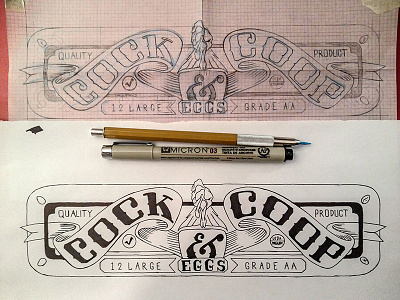 Cock & Coop Inked hand illustrated inked label design sketch
