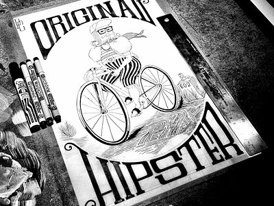 Original Hipster Inked bikes hand lettering hipster illustration ink inking process lettering pedal craft poster design type typography
