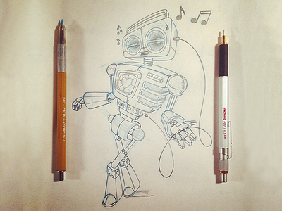 Retro Radio Robot hand drawn hand illustrated illustration radio robot rough sketch timothy brennan