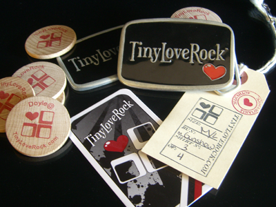 *TinyLoveRock collateral design hang tags business cards product promotion