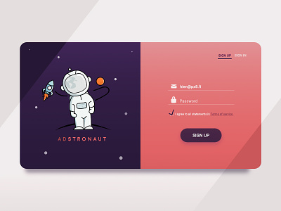 Adstronaut Sign Up Form-DailyUI #002 astronaut illustration mars rocket sign in sign up sign up form space ui user interface