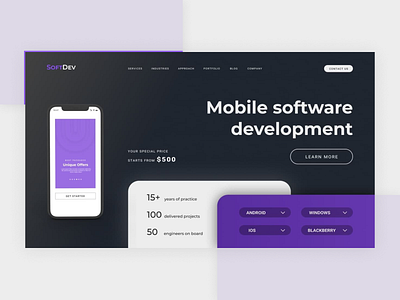 Mobile software development website design concept branding design
