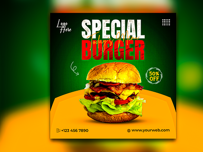special burger social media post graphic design website banner