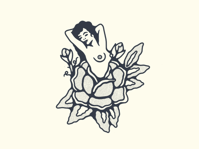 Rose Girl Illustration design girl half tone halftone illustration love naked rose traditional tattoo