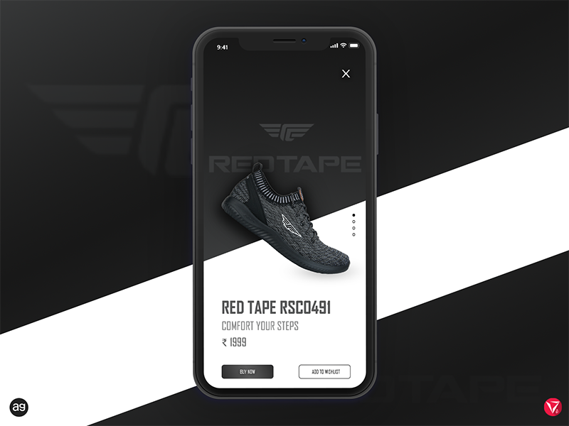 RedTape India App UI concept photoshop appdesign userinterfacedesign ux ui instashoes flatshoes black redtape shoes virtuosodesigner virtuosoalpha