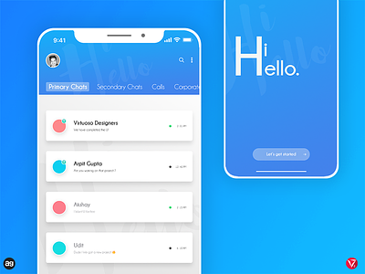 HiHello Chat app concept app appdesign cards chat iphonex photoshop ui userinterfacedesign ux virtuosoalpha virtuosodesigner