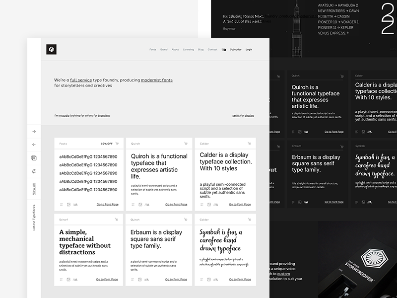 Type Foundry Website - Homepage modernist. minimal fonts e-commerce homepage website typeface font type