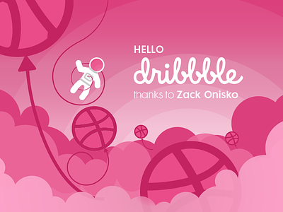 Hello Dribbble! astronaut balloon debut first hello illustration invite