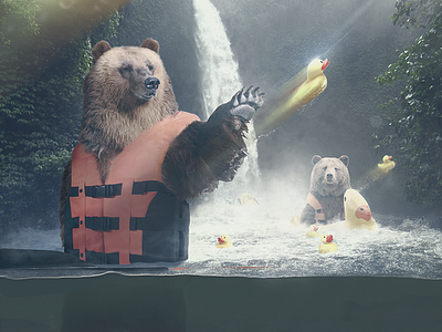 Adventure on the River animals bear compositing photography photomanipulation photoshop surreal