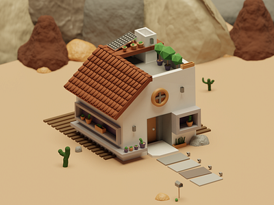 House in the desert 3d b3d blender cycles illustration