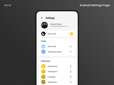 Android Settings Page appdesign design ui userinterface ux